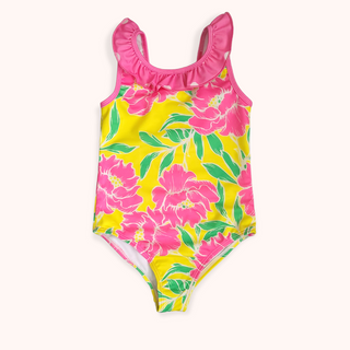 Girls 1-Pc. Ruffle Trim Swimsuit, Pink Peonies Kids Swimwear Berry Jane™