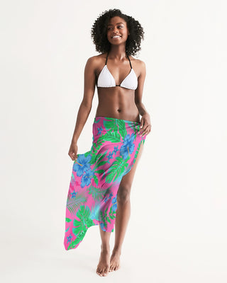 Women's Beach Swimsuit Cover-up Sarong Beach Bliss Tropical Floral, Pink Swimsuit Cover up Berry Jane™