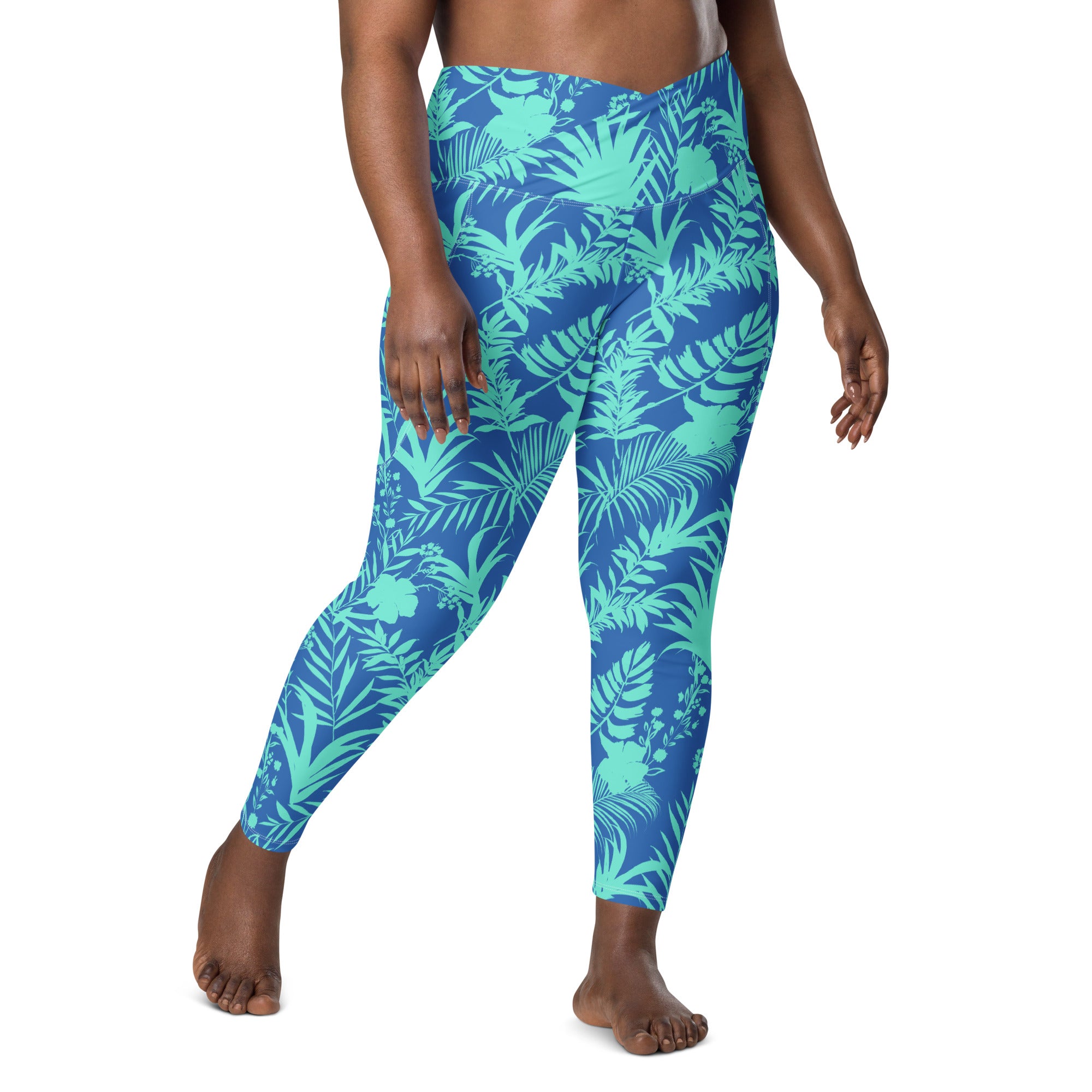 7/8 Length Cross Waistband Swim Surf Leggings w/Pockets - Turquoise Bl –  Berry Jane™