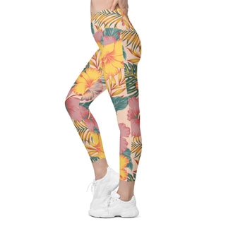 Island Vibes UPF 50+ Crossover Waist Swim Leggings with Pockets Swim leggings Berry Jane™