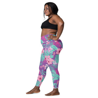 Plus Size Crossover Waistband Swim Leggings w/Pockets, Purple Floral Swim leggings Berry Jane™