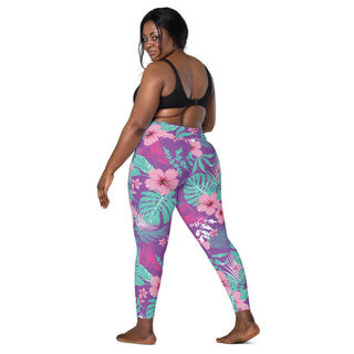 Plus Size Crossover Waistband Leggings w/Pockets, Purple Floral – Berry