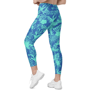 7/8 Length Cross Waistband Swim Surf Leggings w/Pockets - Turquoise  Blue Swim leggings Berry Jane™