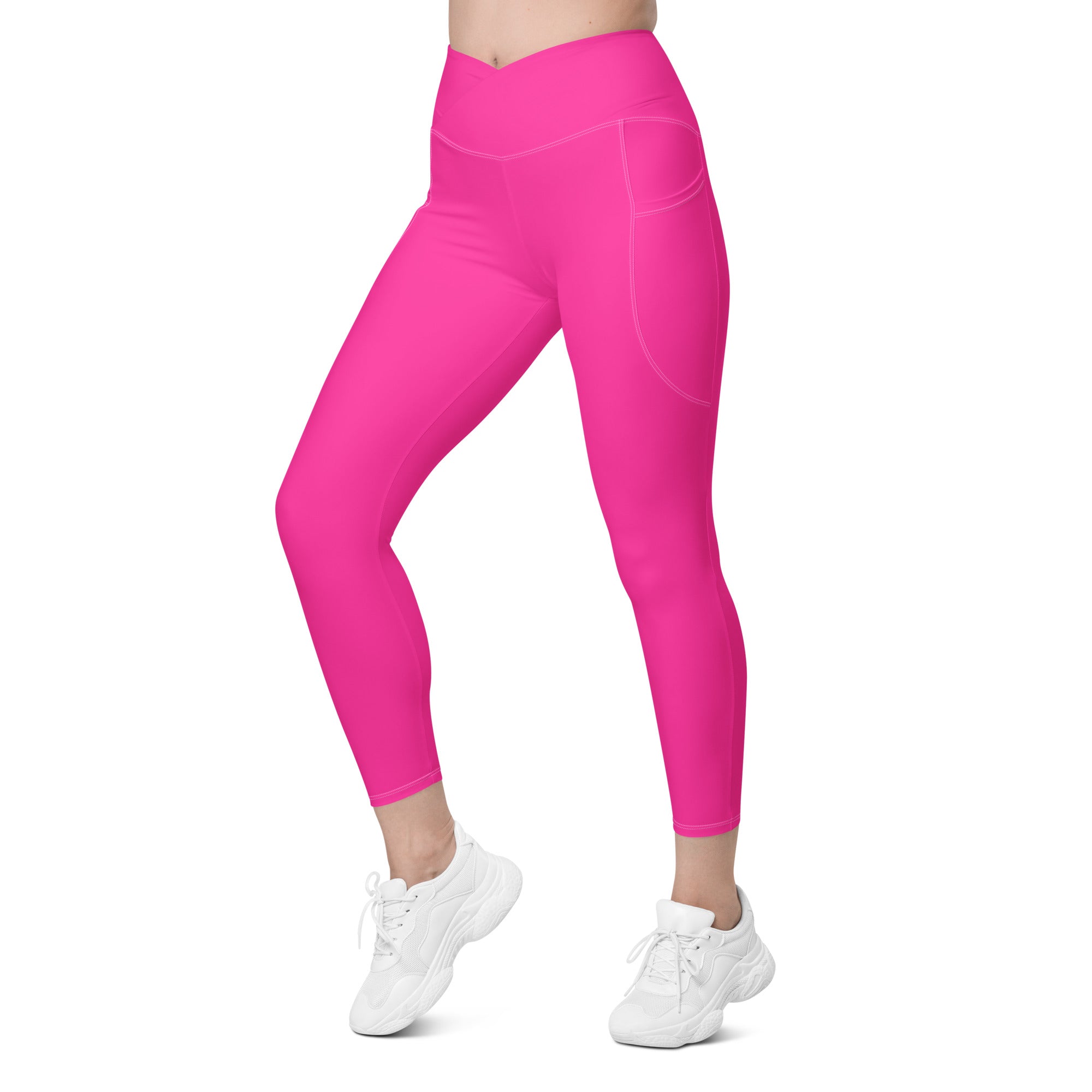 7/8 length Hot Pink Crossover Pocket Leggings - Swim, SUP, Yoga