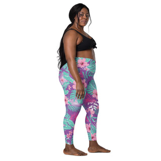 Plus Size Crossover Waistband Swim Leggings w/Pockets, Purple Floral Swim leggings Berry Jane™