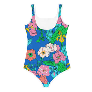 Girls One-Piece Floral Swimsuit, Electric Blue Paradise (2T-7) Kids Swimwear Berry Jane™