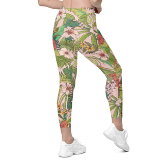 Vintage Tropical Floral SUP Swim Leggings w/ Pockets, UPF 50+ Swim leggings Berry Jane™