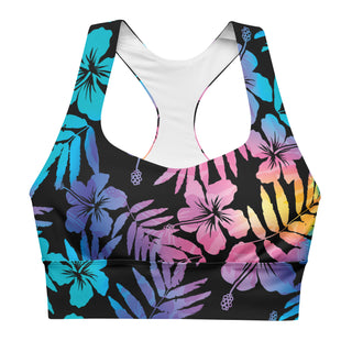 Plus Size Longline Compression Swim Bra Sports Bra - Floral Hibiscus Hawaii Sports Bras Berry Jane™