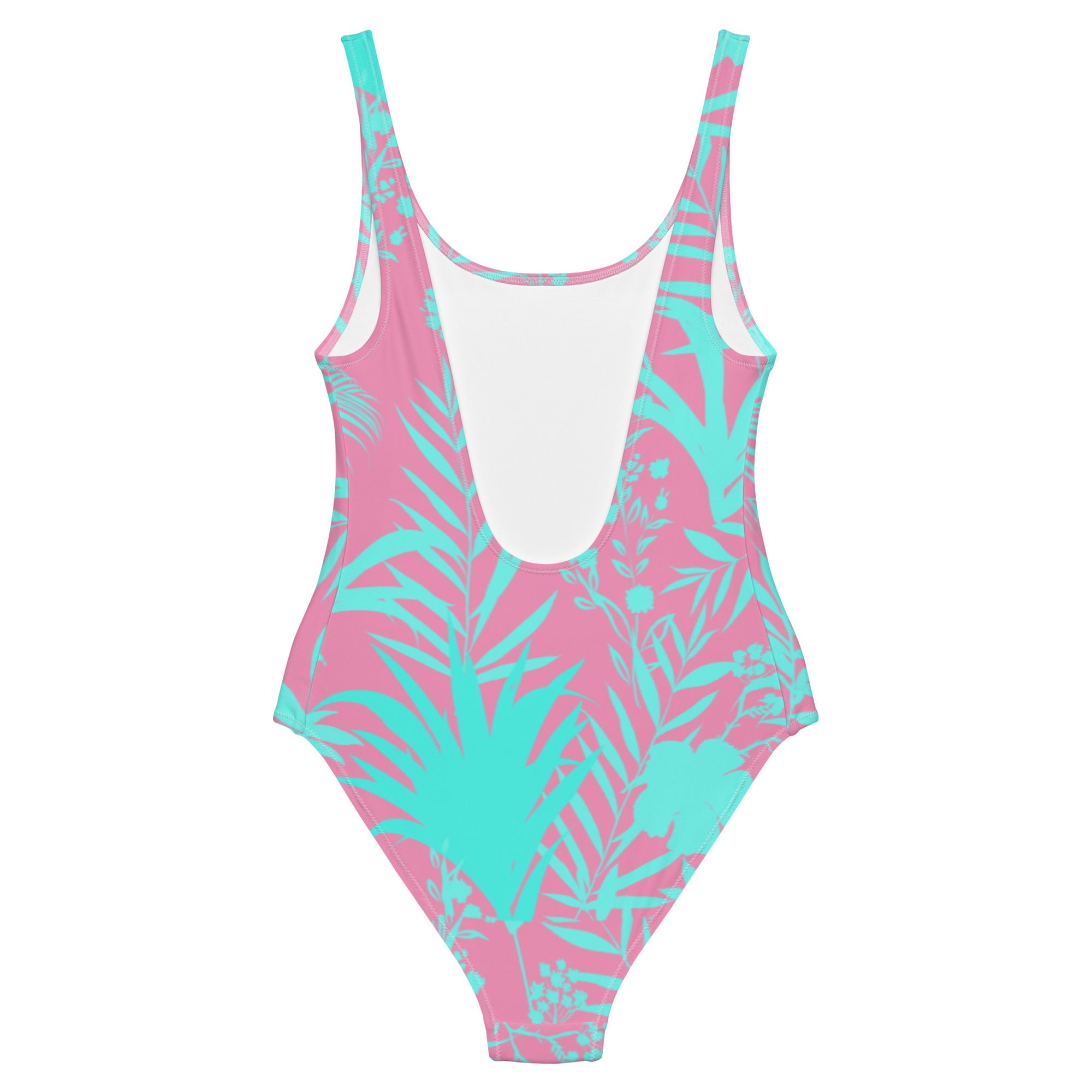His Hers Couples Matching Swimwear Set, One-Piece Swimsuit + Swim Trunks,  Tropical Pink Sea Blue