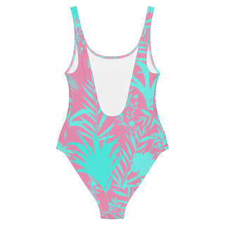 His Hers Matching One-Piece Swimsuit - Tropical Pink Sea Blue one piece swimsuit Berry Jane™