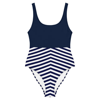 Women's Nautical Stripe Navy Colorblock Figure Flattering One-Piece Swimsuit Swimsuit 1 Pc. Berry Jane™