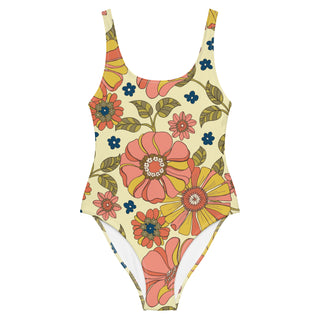 Womens One-Piece Swimsuit, Boho Retro 70s Floral one piece swimsuit Berry Jane™
