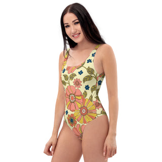 Womens One-Piece Swimsuit, Boho Retro 70s Floral one piece swimsuit Berry Jane™