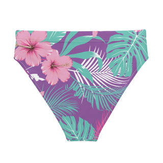 High Waist Cheeky Bikini Bottom - Turquoise Purple Hawaiian Floral Swimwear Berry Jane™