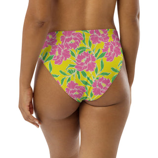 Recycled High Waist Cheeky Bikini Bottom, Pink Peonies Swimsuit Bottoms Berry Jane™