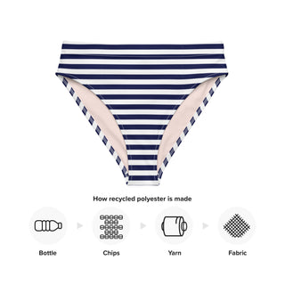 Navy Blue Nautical Stripe Recycled High-Waist Bikini Bottom Swimsuit Bottoms Berry Jane™