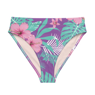 High Waist Cheeky Bikini Bottom - Turquoise Purple Hawaiian Floral Swimwear Berry Jane™