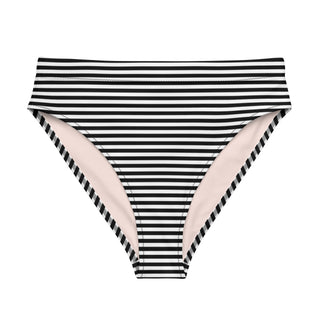 Women's Black & White Stripe High Waist Cheeky Fit Recycled Bikini Bottoms Swimwear Berry Jane™
