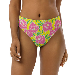 Recycled High Waist Cheeky Bikini Bottom, Pink Peonies Swimsuit Bottoms Berry Jane™