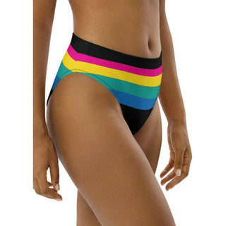 womens candy rainbow stripe high waist bikini bottoms, cheeky fit, Berry Jane 