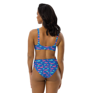 2-Pc Women's Eco-Recycled High Waist Bikini Set, Electric Blue Sharks 2 Pc Swimsuit Set Berry Jane™