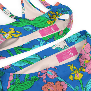 Eco-Friendly Recycled High-Waist Bralette Bikini Set, Electric Blue Paradise 2 Pc Swimsuit Set Berry Jane™