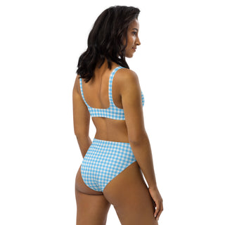 Women's Blue Gingham 2-Pc High-Waist Cheeky Bikini Bralette Set Swimwear Berry Jane™