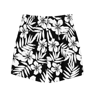Black White Hawaiian Hibiscus Swim Trunks, UPF 50 Swim Trunks Berry Jane™