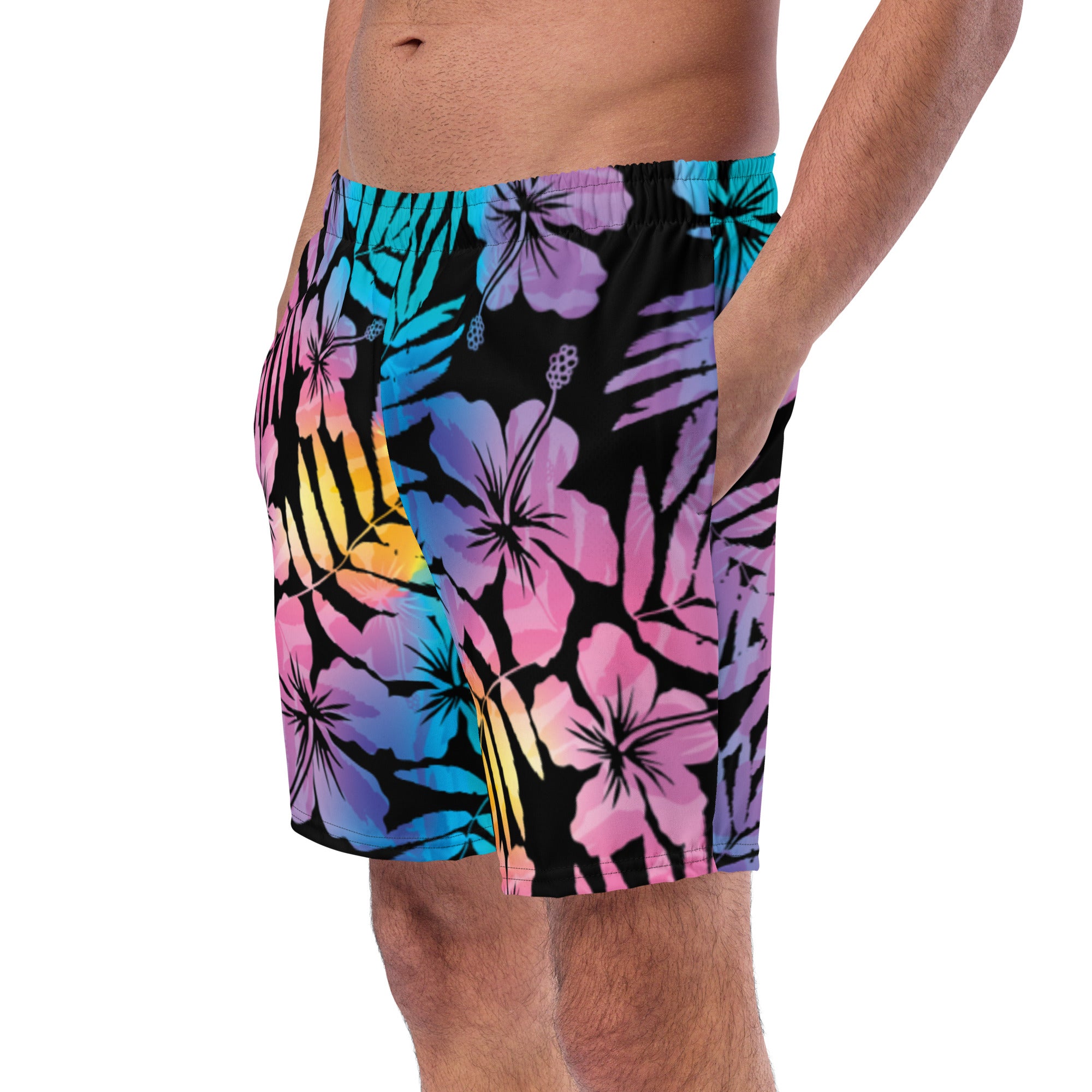 Longline Compression Swim Bra Sports Bra - Floral Hibiscus Hawaii