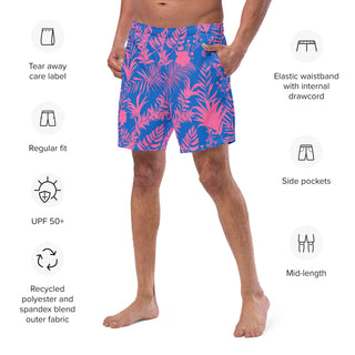 Men's Swim Trunks UPF 50+ Electric Blue Pink Tropical, His Hers Matching Swimwear Swim Trunks Berry Jane™