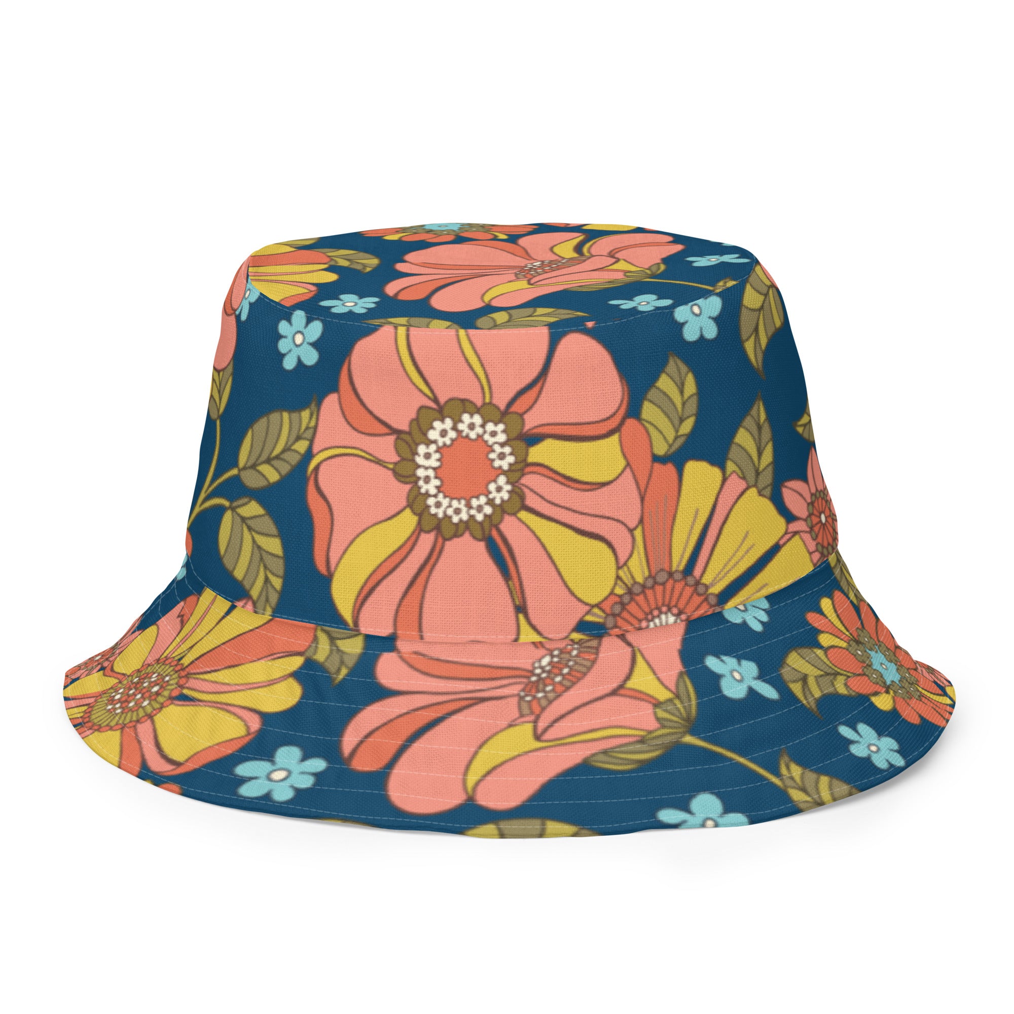 Women's Sun Hat Bucket Hat, Vintage 70s Floral