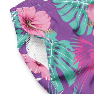 UPF 50+ Swim Trunk 6.5" Board Shorts - Purple Hawaiian Floral swim shorts Berry Jane™