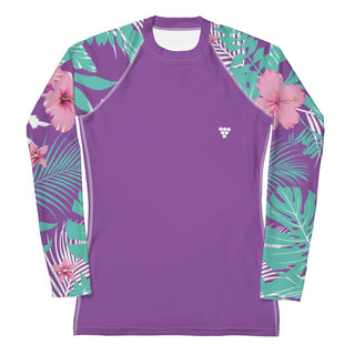 Women's Long Sleeve UPF 50+ Rash Guard - Hawaiian Floral Purple Rash Guards & Swim Shirts Berry Jane™