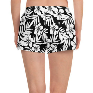 UPF 50 Women's 2.5" Quick-Dry Active Paddle Board Shorts, Black White Hibiscus board shorts Berry Jane™