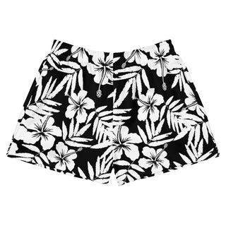 UPF 50 Women's 2.5" Quick-Dry Active Paddle Board Shorts, Black White Hibiscus board shorts Berry Jane™