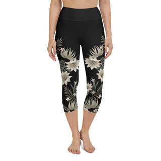 Women's UPF 50 Cropped Swim Pant, Black Hawaiian Lily Swim Capri Leggings Swim leggings Berry Jane™