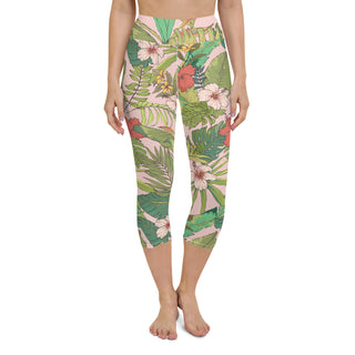 Women's Capri Swim Legging UPF 50+ Vintage Tropical Floral Swim leggings Berry Jane™