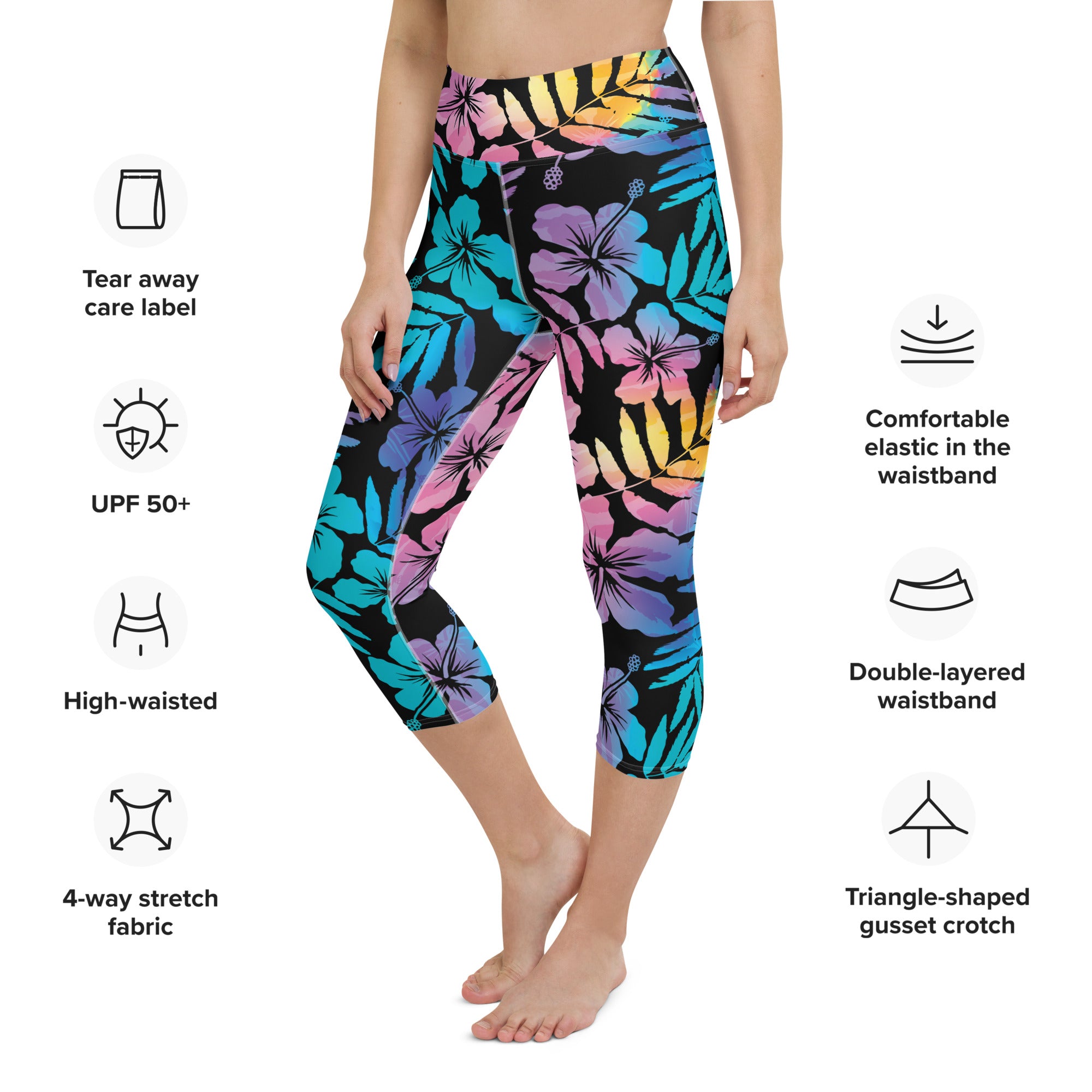 Surf, Paddleboard Swim Capri Leggings UPF 50 - Floral Hibiscus