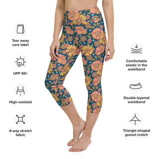 UPF 50+ Women's Surf, Swim, Surf Paddleboard Capri Pant 70s Retro Floral Swim leggings Berry Jane™