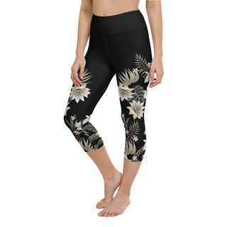 Women's UPF 50 Cropped Swim Pant, Black Hawaiian Lily Swim Capri Leggings Swim leggings Berry Jane™