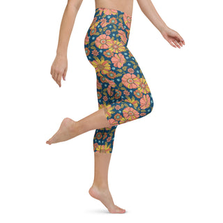UPF 50+ Women's Surf, Swim, Surf Paddleboard Capri Pant 70s Retro Floral Swim leggings Berry Jane™