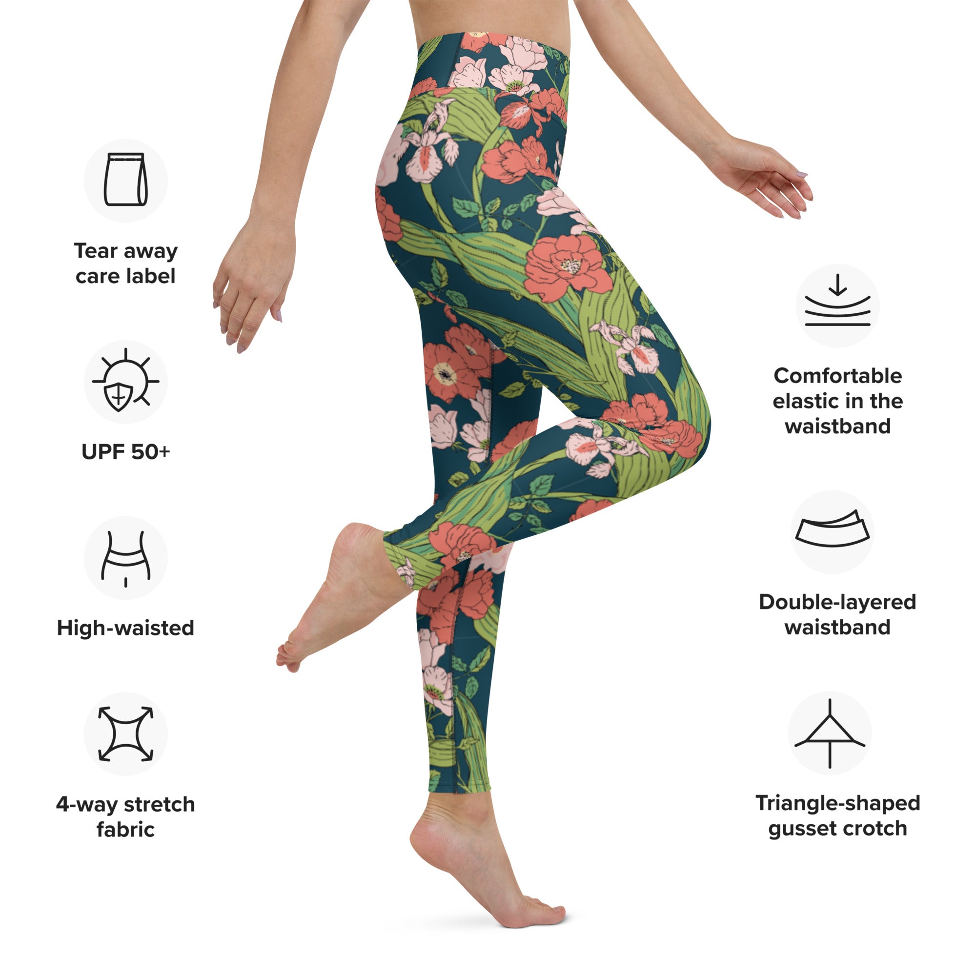 Plus Size Retro Leggings, Women's Plus Allover Floral Print High Rise High  Stretch Flare Leg Leggings
