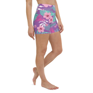 5" Swim Shorts UV Mid-thigh Length Swim Shorts, UPF 50+ Hawaiian Floral Purple Turquoise swim shorts Berry Jane™