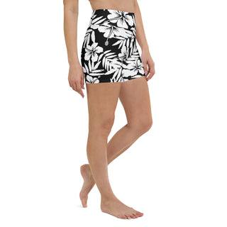 Women's 5" Mid-Thigh Swim Shorts UPF 50+ Black Hibiscus swim shorts Berry Jane™