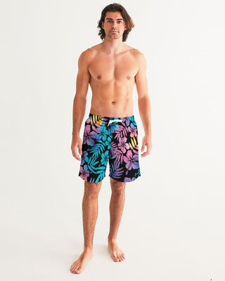 Ombre Hawaiian Hibiscus Floral Men's Swim Trunks, UPF 50 Swim Trunks Berry Jane™
