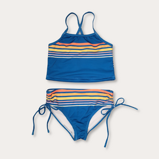 Girls 2-pc Tankini Bikini Bathing Suit, 70s Vintage Retro Stripe Kids Swimwear Berry Jane™