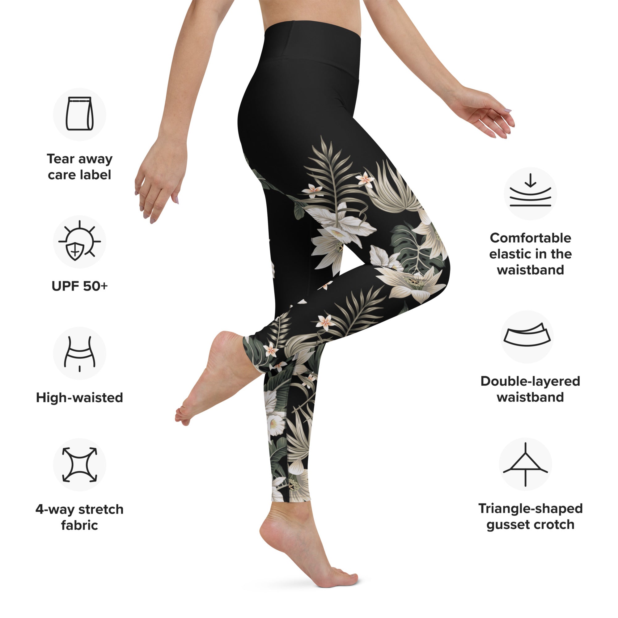 FLORAL LEGGINGS, White Yoga Leggings, White Floral Tights, Floral Stretch  Pants, White and Black Tights, Woman's Floral Tights 