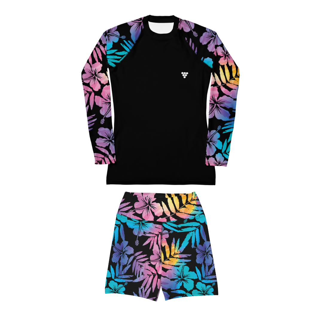 2-Piece Long Sleeve Rash Guard Swimsuit Short Set, UPF 50 Floral Hawai –  Berry Jane™