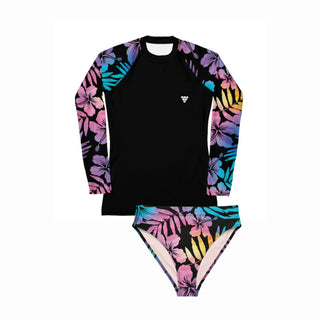 2-Pc. Long Sleeve Swimsuit Set, UPF 50+ Rash Guard Bikini, Floral Hawaiian Hibiscus long sleeve swimsuits Berry Jane™