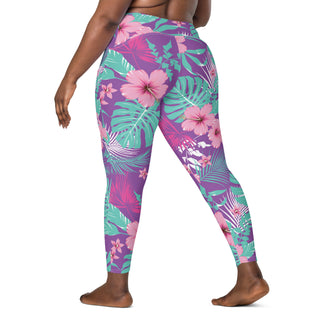 Women's Crossover Waist UPF 50 Swim Leggings with Pockets, Hawaiian Floral Swim leggings Berry Jane™